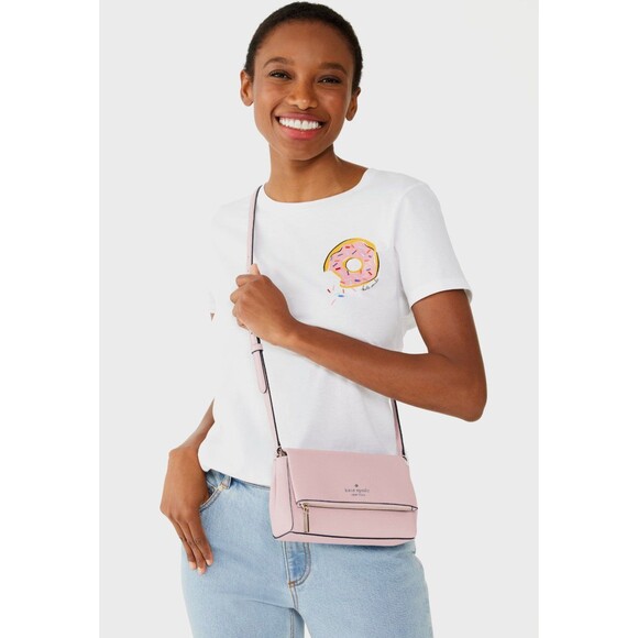 New Kate Spade Leila Mini Zip Crossbody Pebble Leather Shimmer Pink - Picture 3 of 5